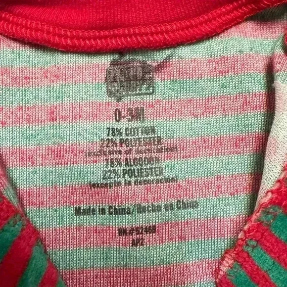 Carter's Christmas Pajamas Green/Red Striped Unisex 0-3 mo - Picture 3 of 4